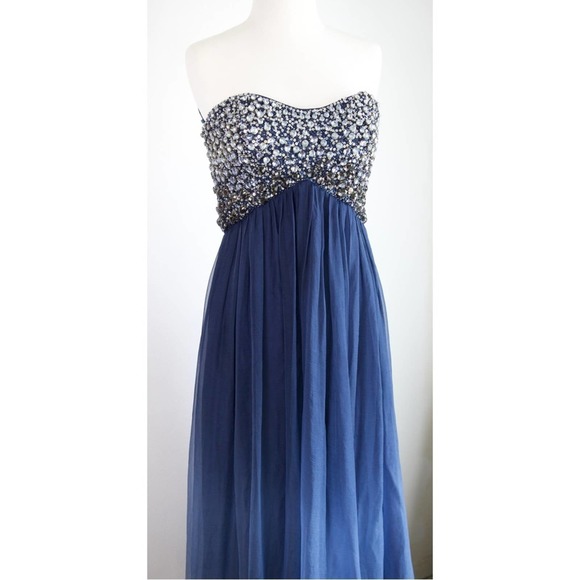 Jovani Strapless Blue and Silver Dress - Picture 5 of 15